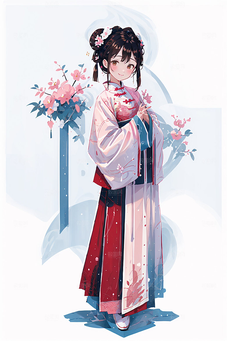 简约风汉服几何背景形象少女插画