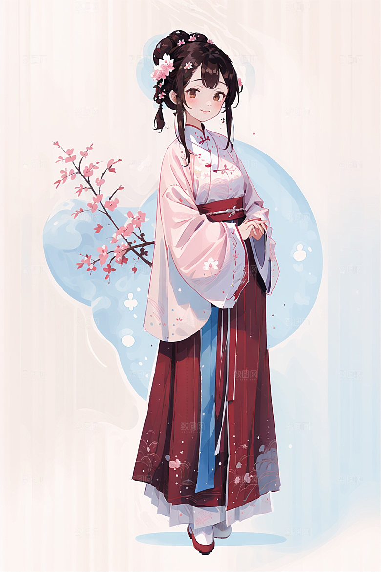 简约风汉服中国风可爱少女插画