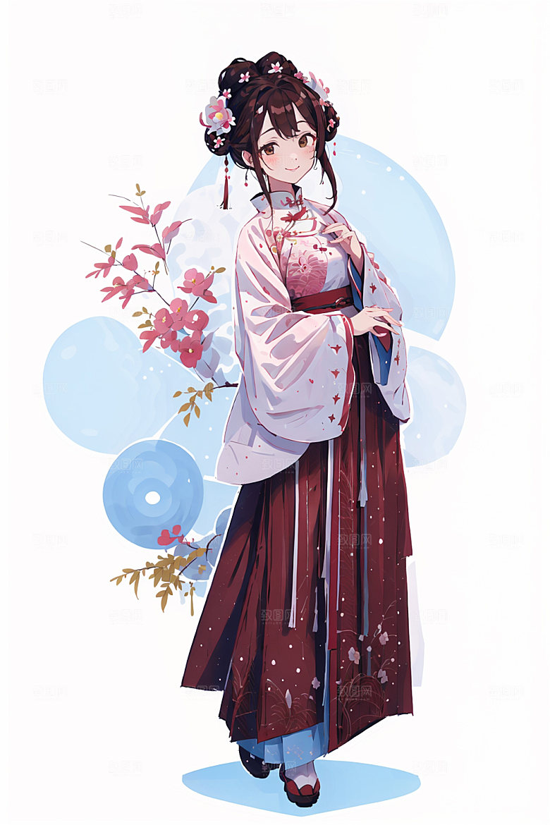 简约风汉服中国风古风少女插画
