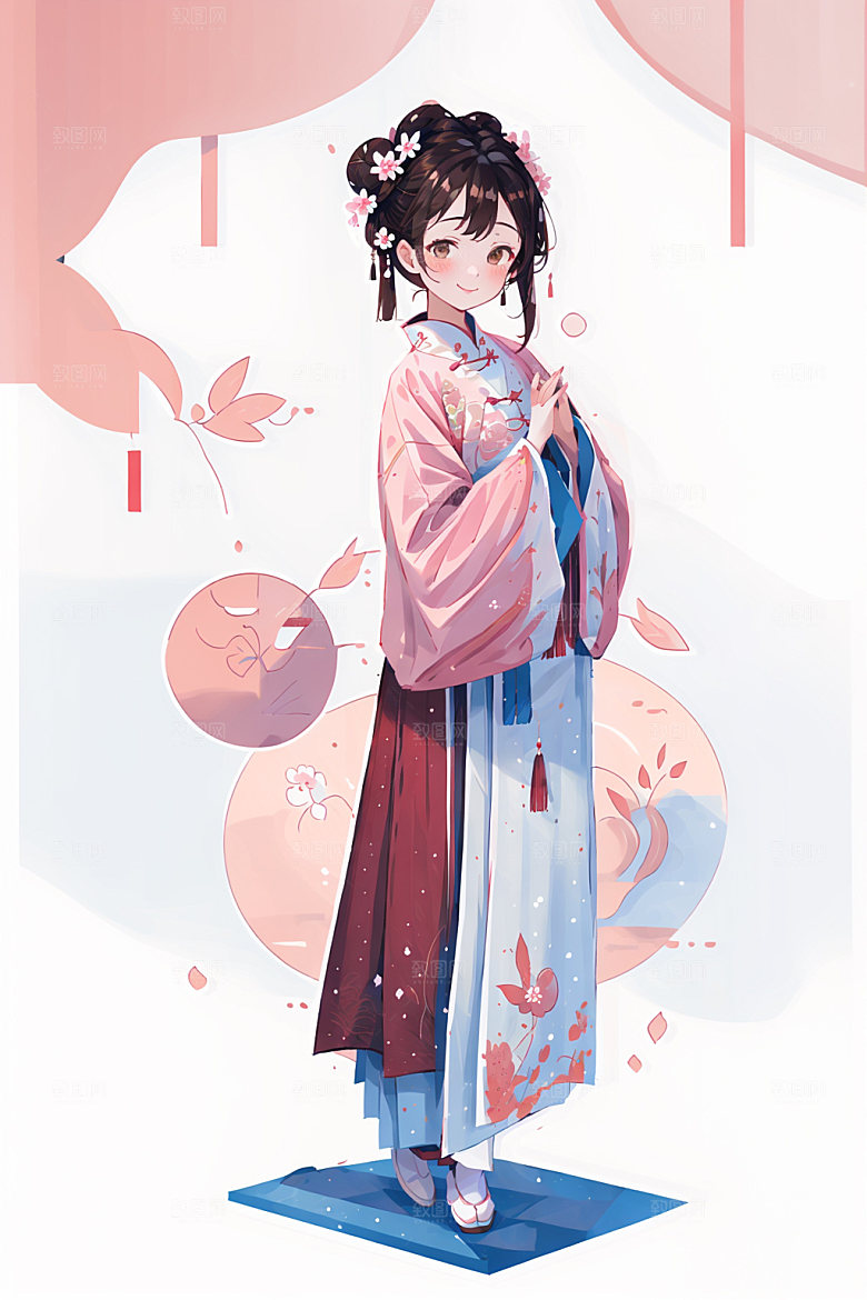 简约风汉服古风形象少女插画