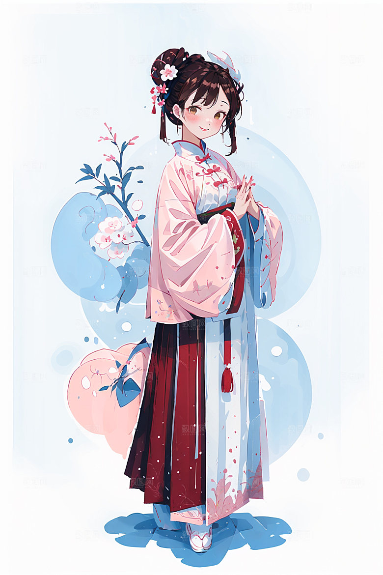 简约风汉服形象甜美少女插画