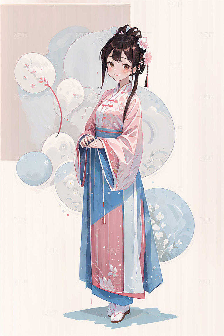 简约风汉服形象古风少女插画