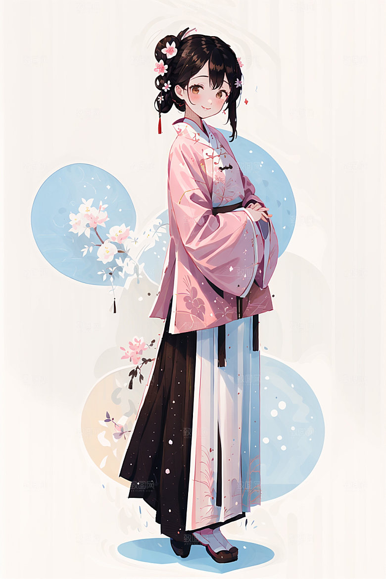 简约风汉服形象古风少女插画