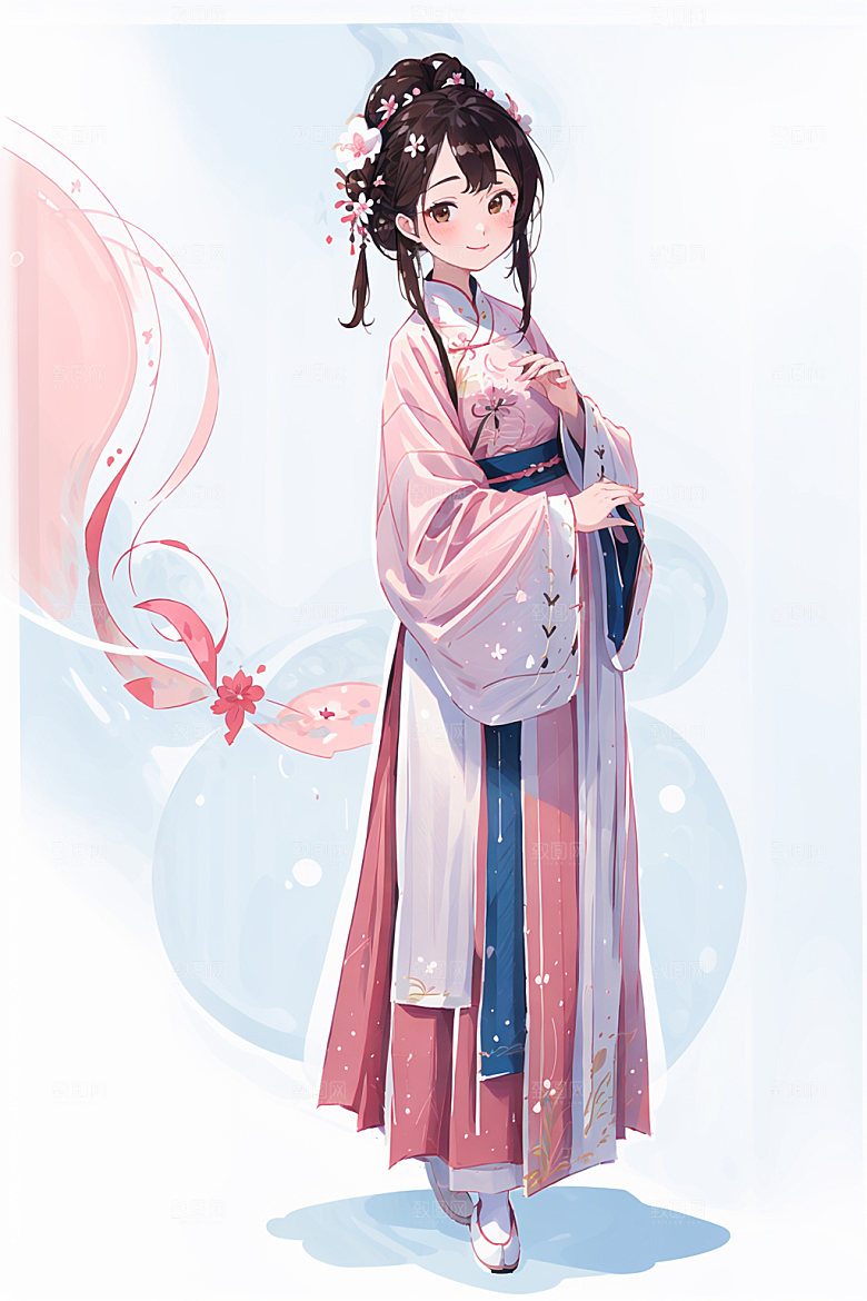 简约风汉服形象扁平化少女插画