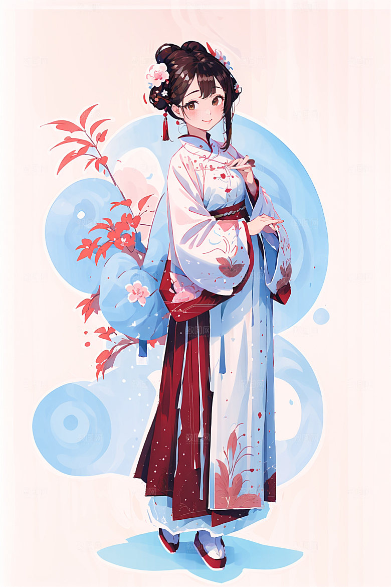 简约风汉服形象中国风少女插画