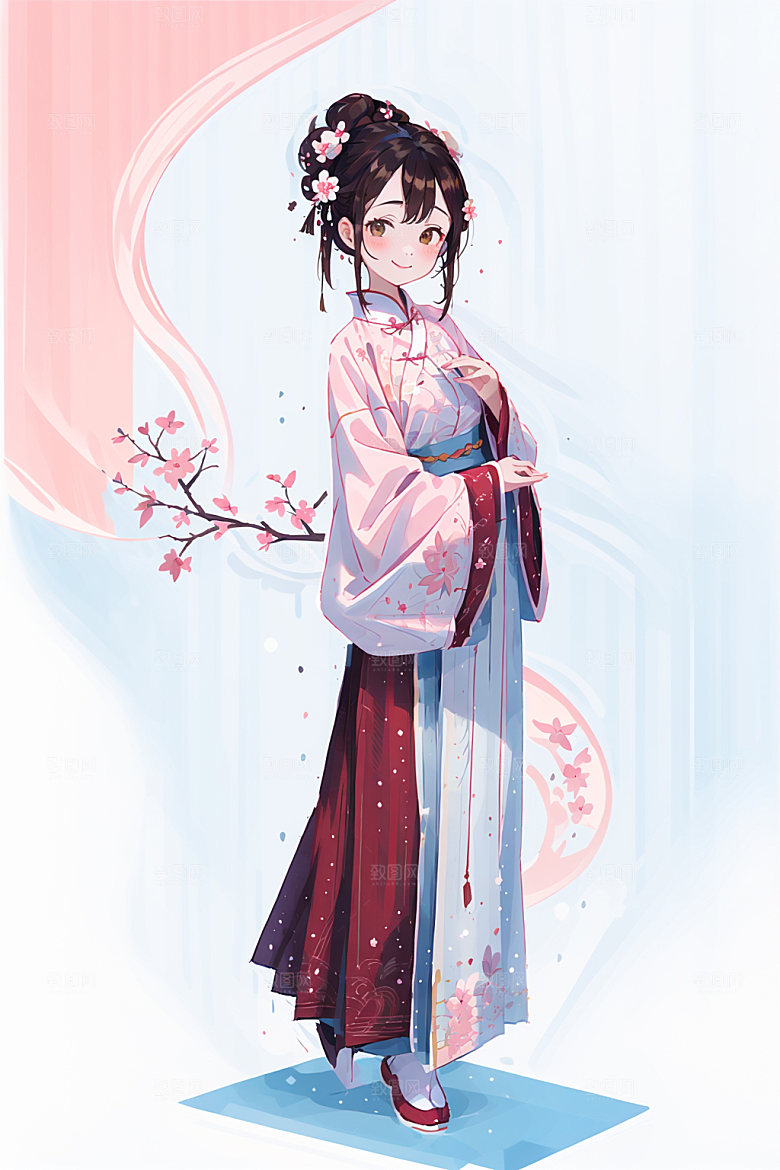 简约风汉服扁平化可爱少女插画