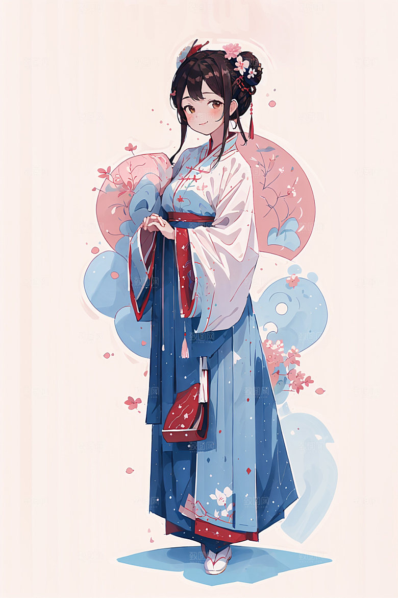 简约风汉服形象甜美少女插画