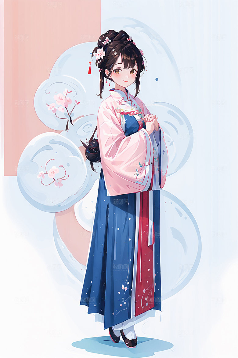简约风汉服可爱甜美少女插画