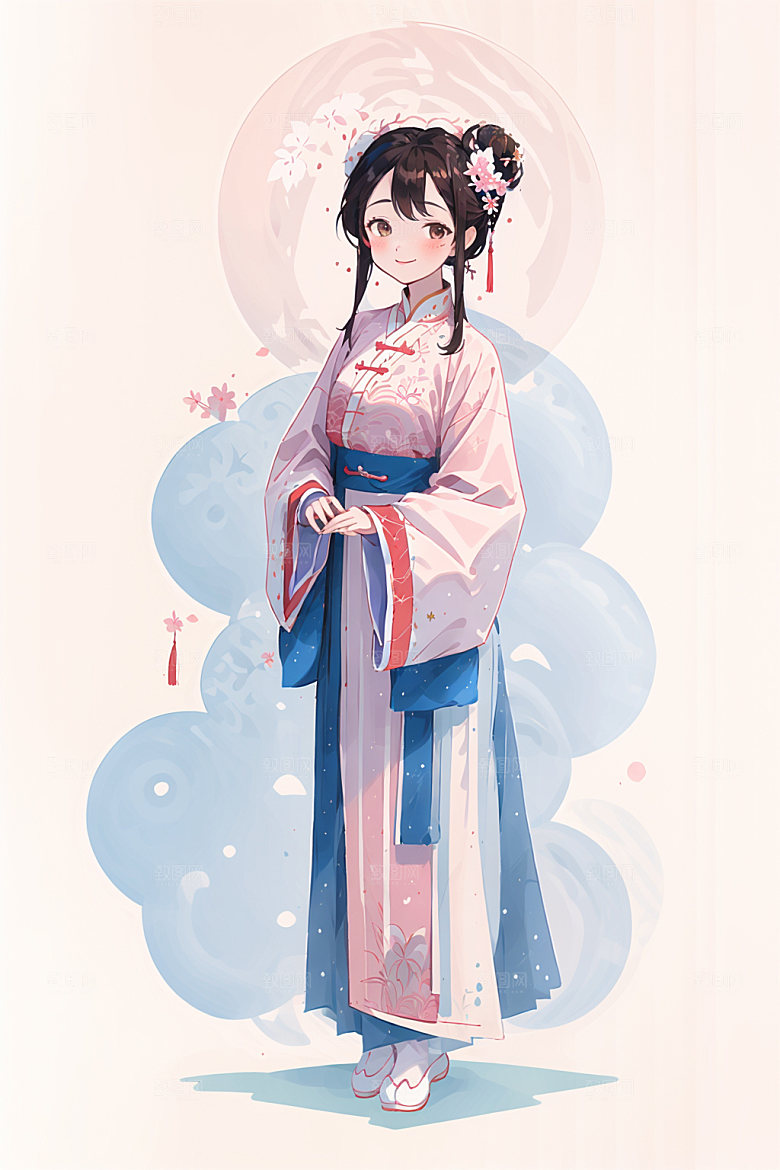 简约风汉服古风甜美少女插画