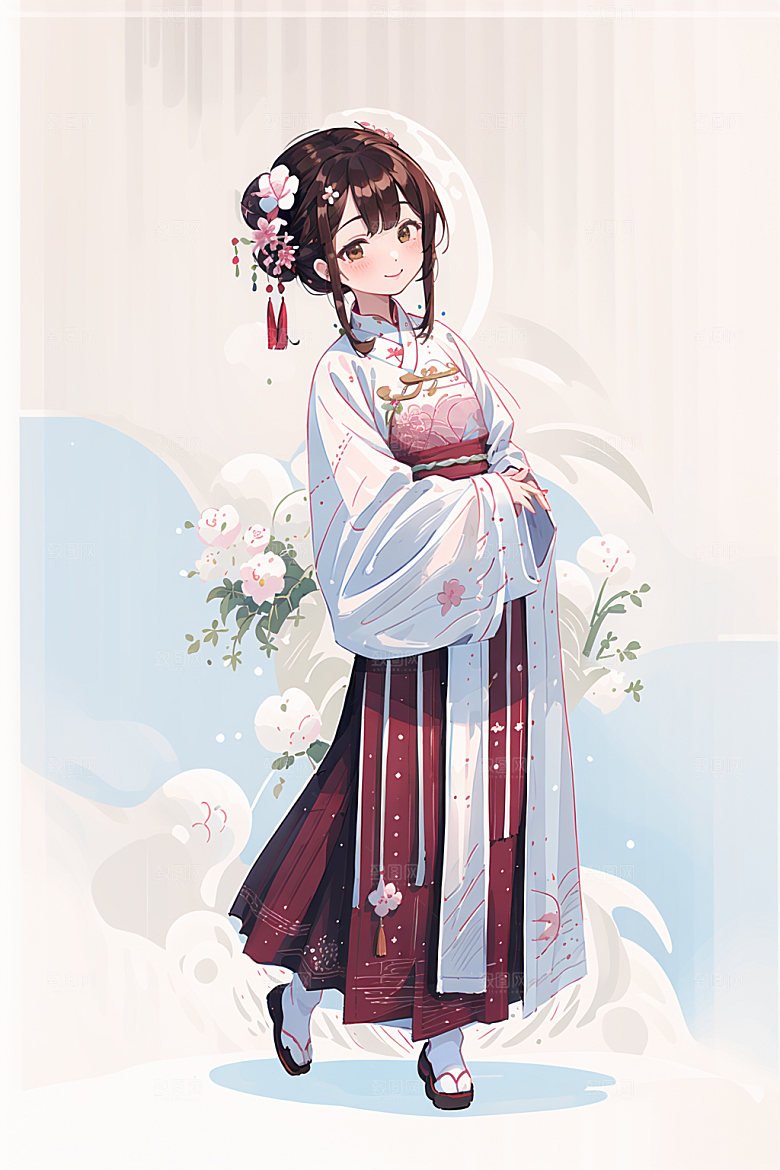 简约风汉服古风甜美少女插画