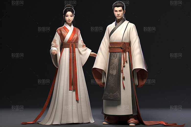 七夕汉服传统牛郎织女模型