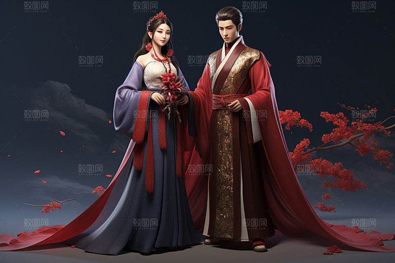 七夕汉服传统中国风模型