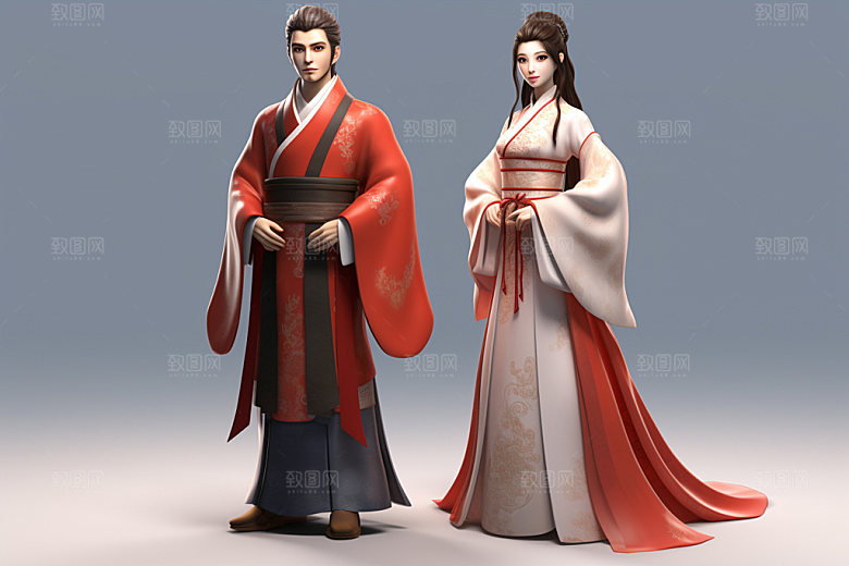 七夕汉服传统人物模型