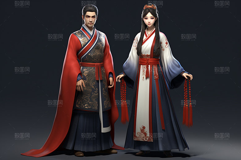 七夕汉服传统牛郎织女模型