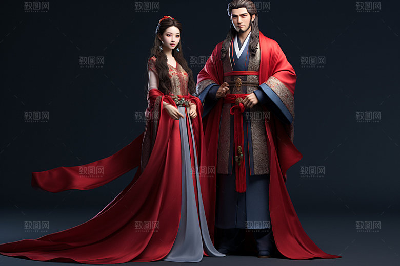 七夕汉服乞巧节古风模型