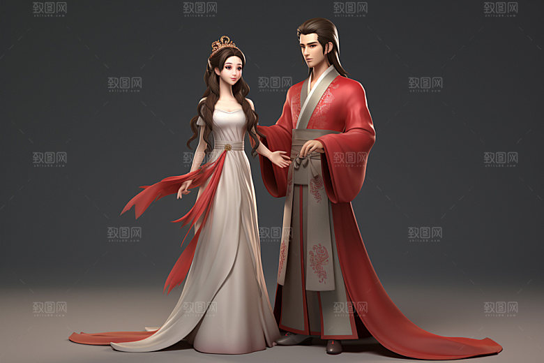 七夕汉服3D古风模型