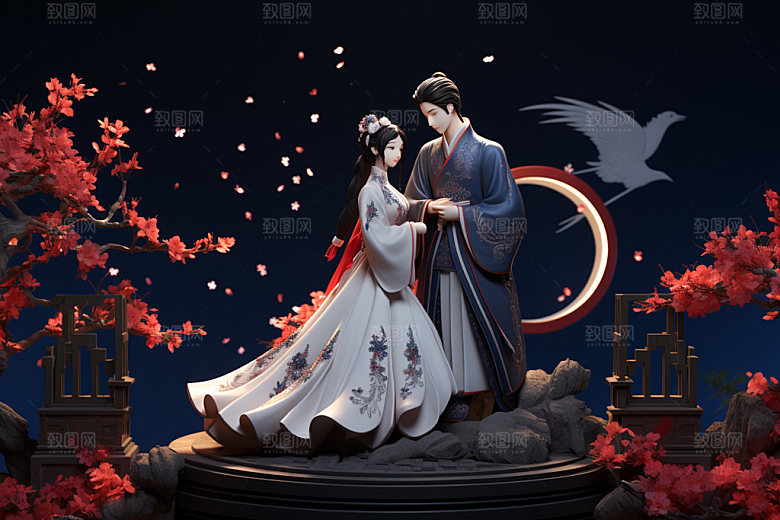 七夕汉服3D古风模型