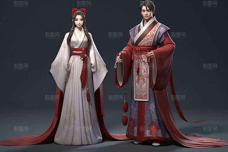 七夕汉服乞巧节古风模型