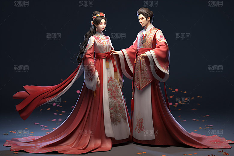 七夕汉服牛郎织女乞巧节模型