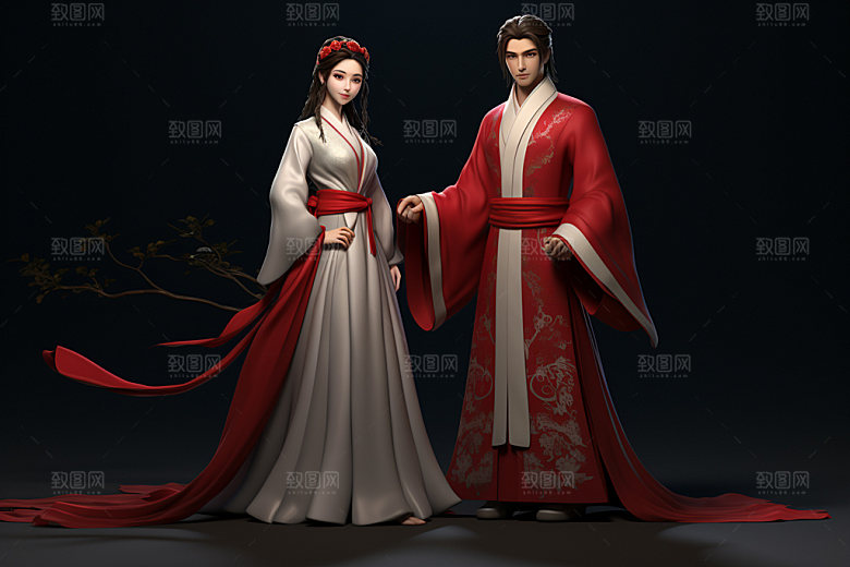 七夕汉服人物爱情模型