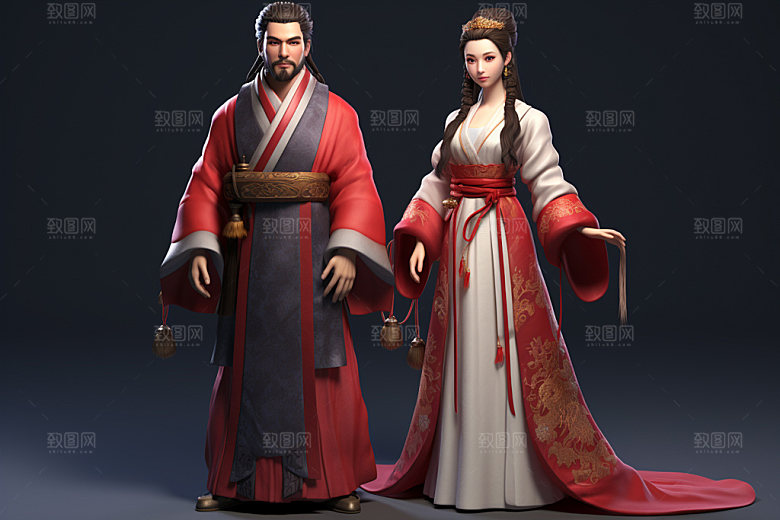 七夕汉服传统中国风模型