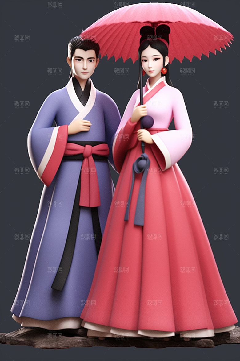 七夕汉服中式中国风模型