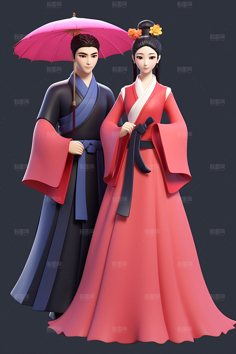 七夕汉服中国风中式模型
