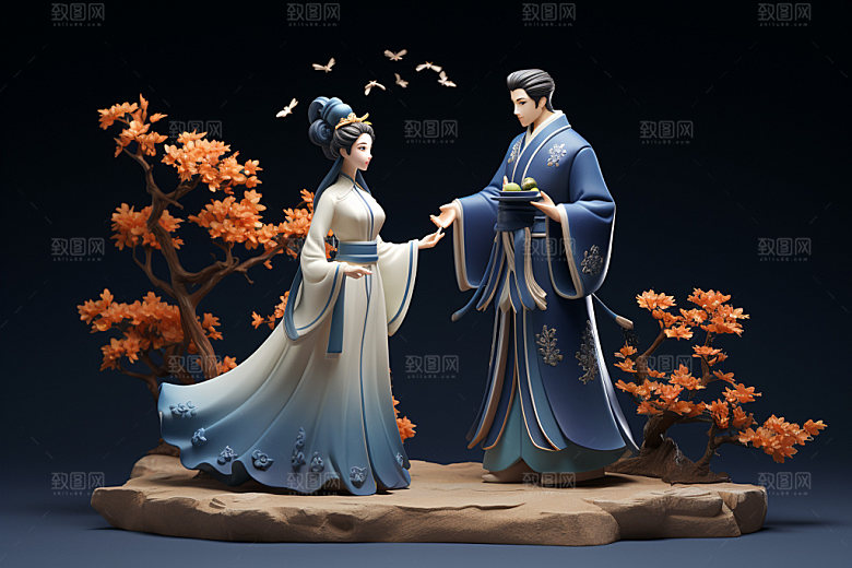 七夕汉服3D乞巧节模型