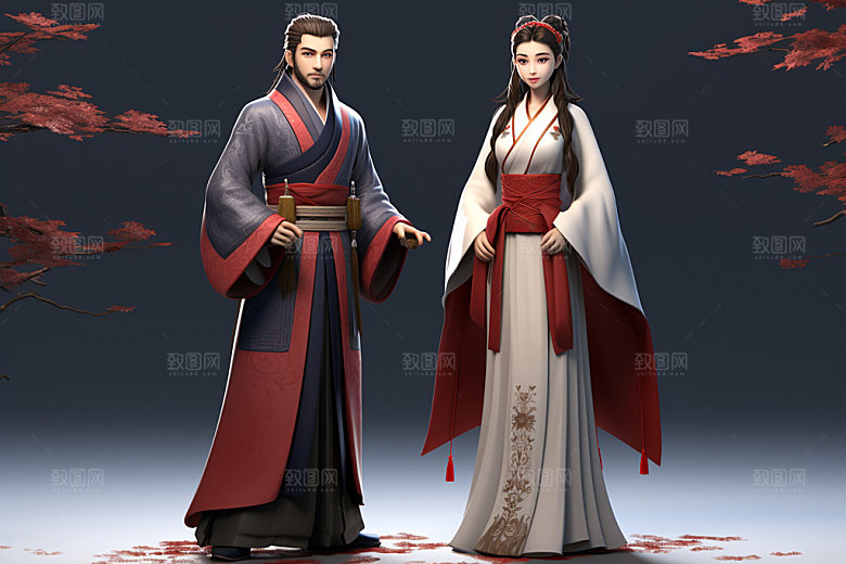 七夕汉服牛郎织女3D模型