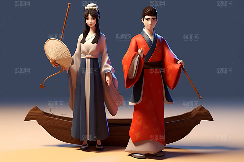 七夕汉服3D中式模型