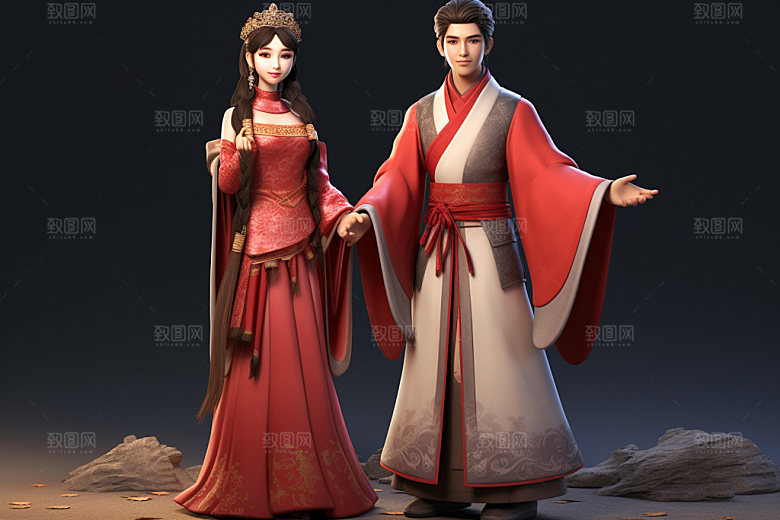 七夕汉服爱情3D模型