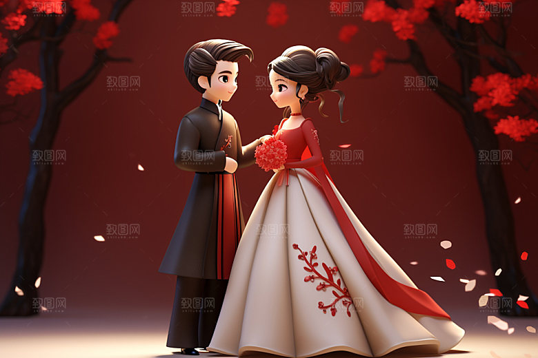 七夕汉服爱情人物模型