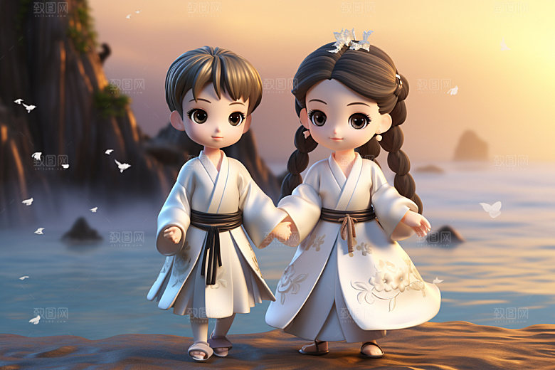七夕汉服传统乞巧节模型