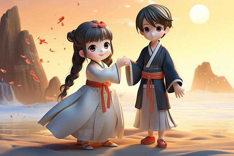 七夕汉服乞巧节牛郎织女模型