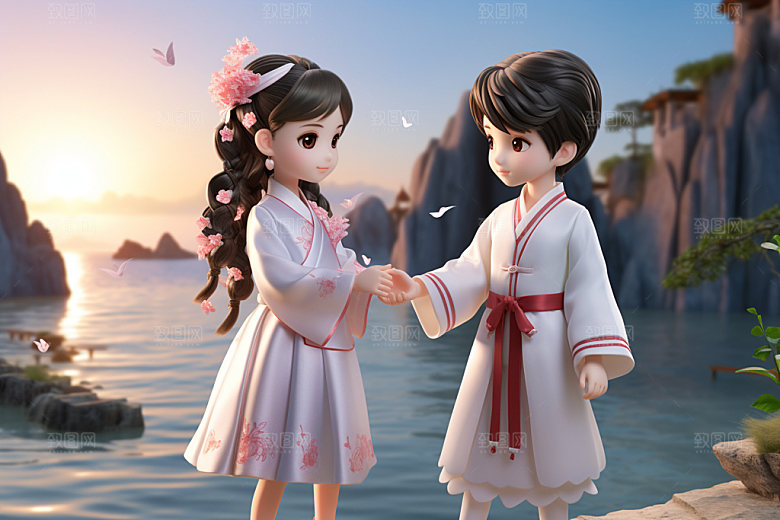 七夕汉服中式中国风模型