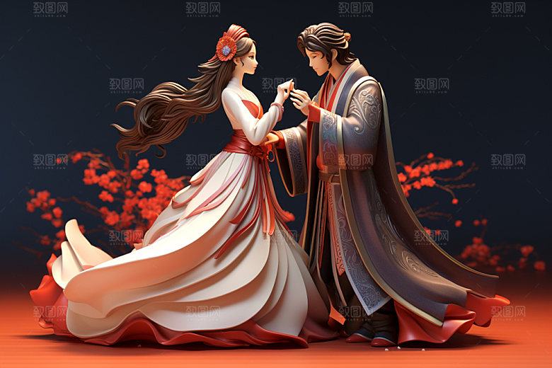 七夕汉服古风中式模型