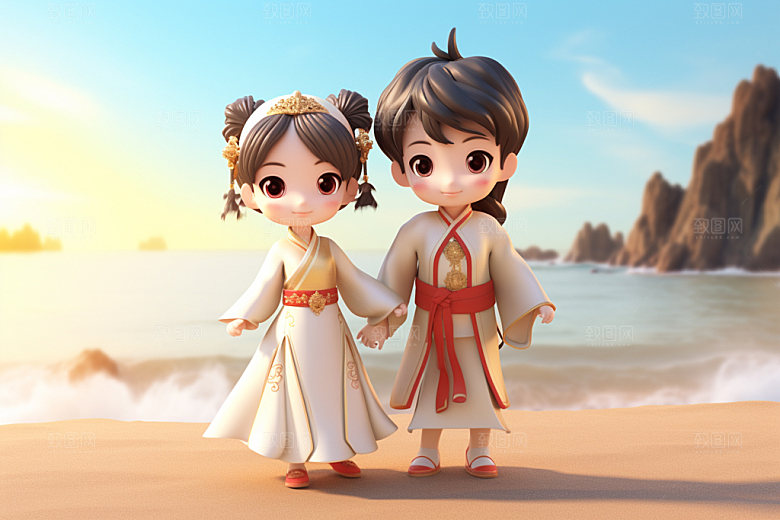 七夕汉服人物中式模型