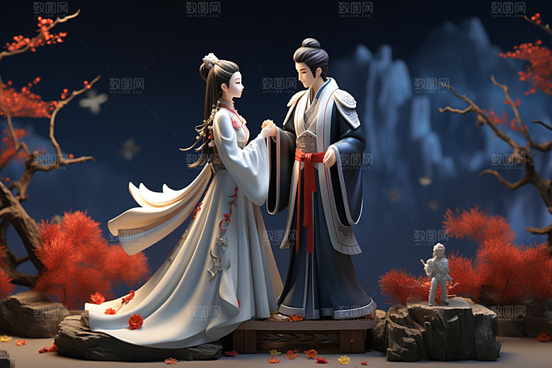 七夕汉服中式乞巧节模型