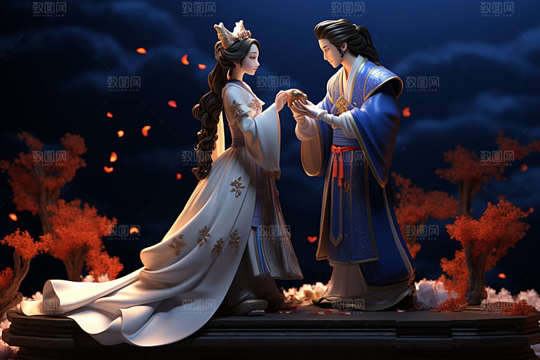 七夕汉服传统中国风模型