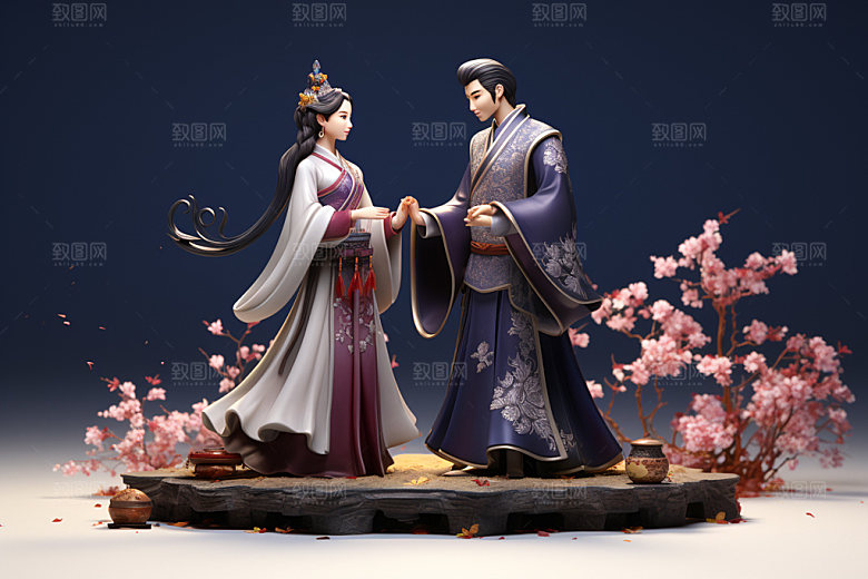 七夕汉服乞巧节中国风模型