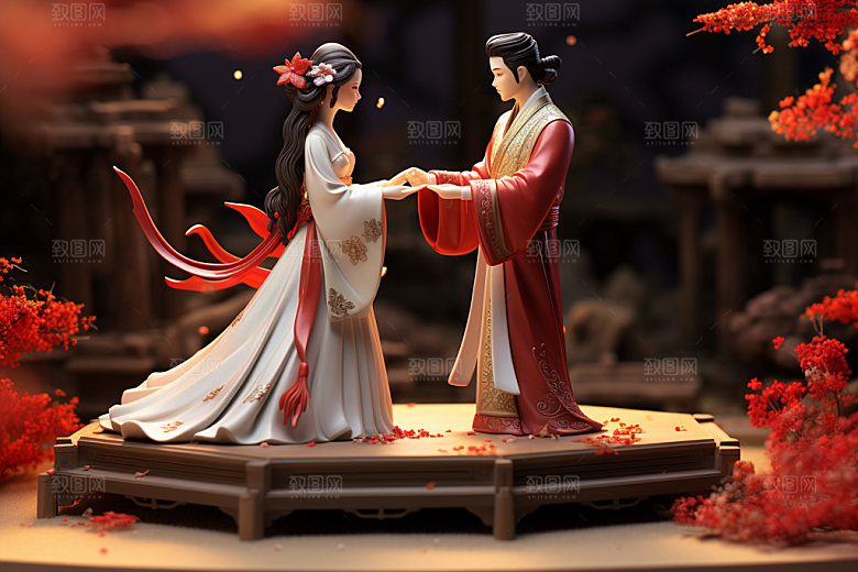 七夕汉服传统牛郎织女模型