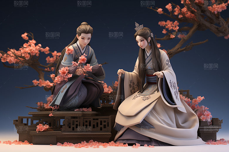 七夕汉服中式乞巧节模型