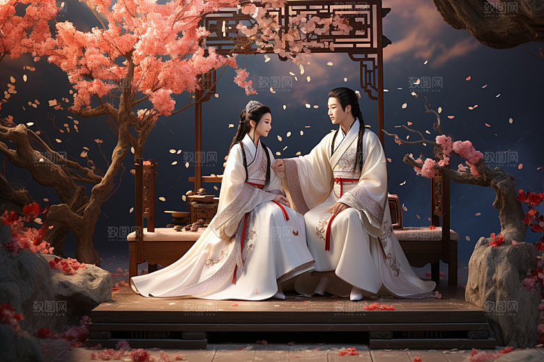 七夕汉服乞巧节中式模型