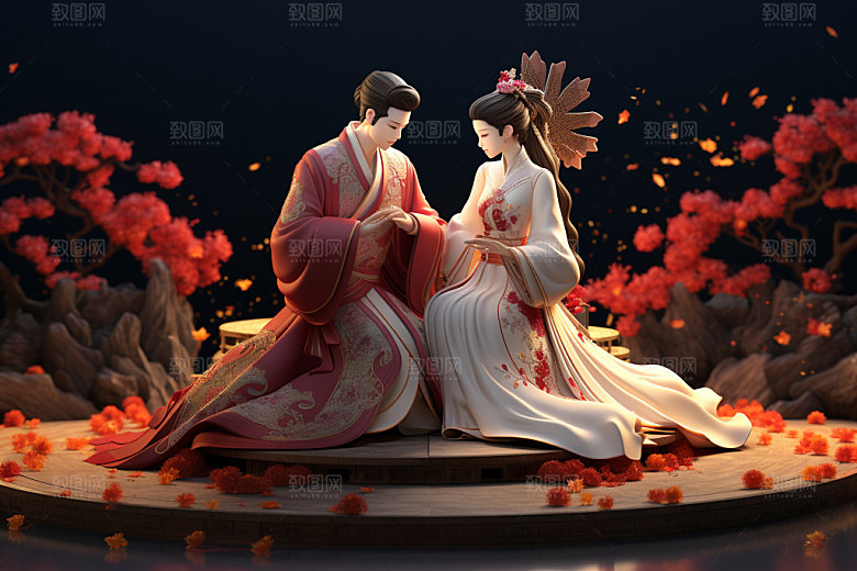 七夕汉服爱情人物模型