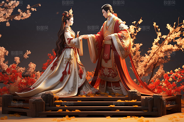 七夕汉服乞巧节人物模型