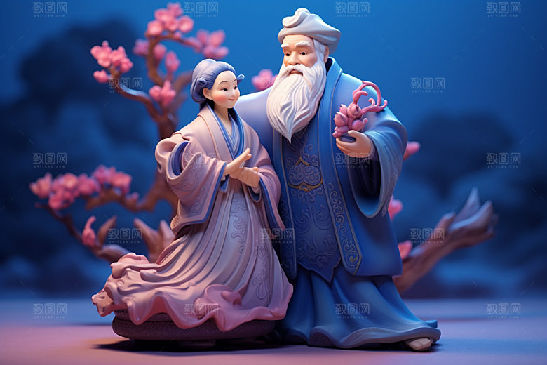 七夕汉服古风人物模型