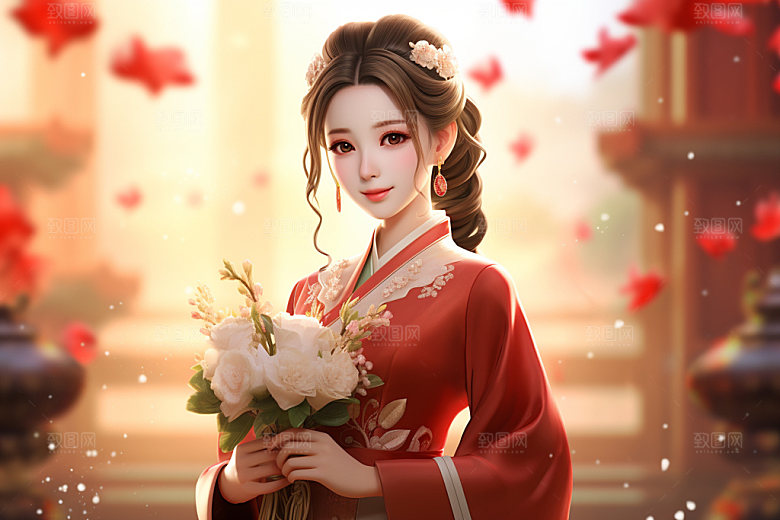 七夕汉服中式乞巧节模型
