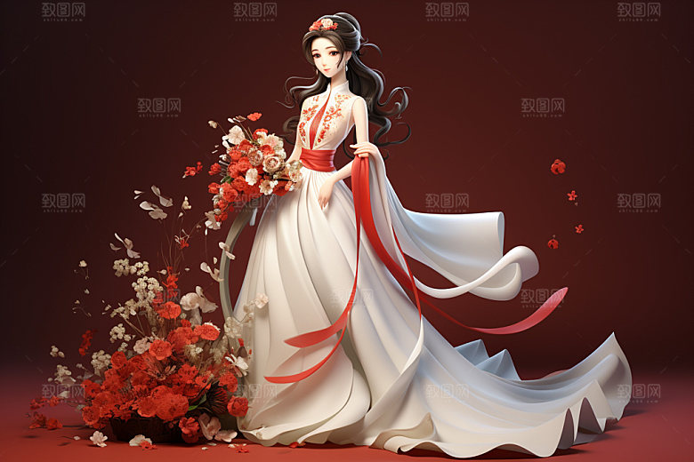 七夕汉服人物牛郎织女模型