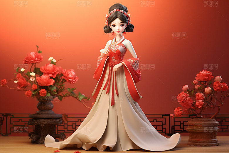 七夕汉服古风乞巧节模型