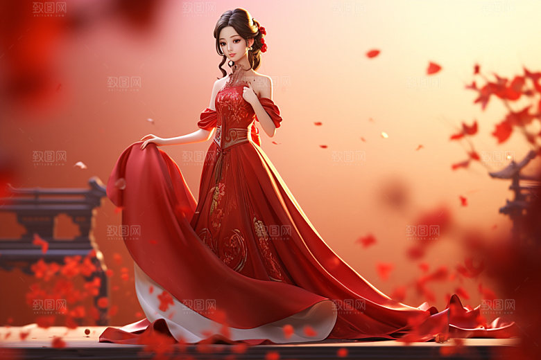 七夕汉服牛郎织女中国风模型